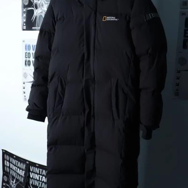 (S-M) 내셔널지오그래픽 패딩 점퍼자켓 덕다운 블랙 롱-16CAA