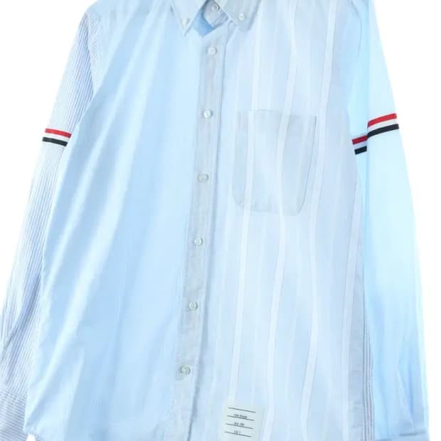 (L) 톰브라운 셔츠 남방 스트라이프 암밴드 블루-16D2D