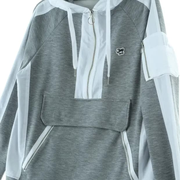 W(F) 지프 후드티셔츠 아노락 나일론 배색 그레이-16D34