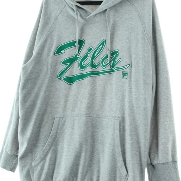 W(XL) 휠라 후드티셔츠 그레이 그린로고 올드스쿨-16D38