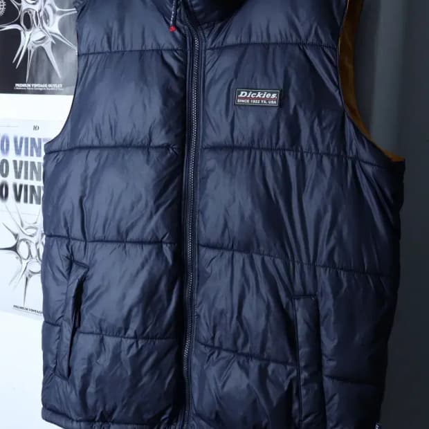 (L-XL) 디키즈 패딩 점퍼자켓 조끼 네이비 올드스쿨-16D91