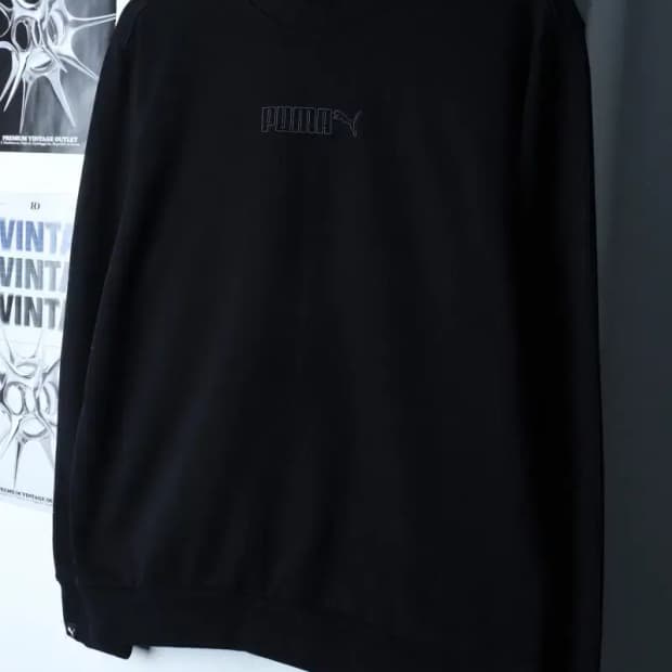 (L-XL) 퓨마 맨투맨 티셔츠 스몰로고 블랙 올드스쿨-16D9A