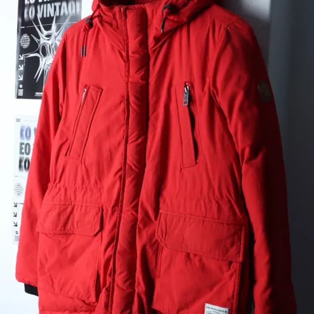(S) 빈폴 패딩 점퍼자켓 덕다운 레드 올드스쿨-16E31