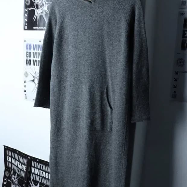 W(M) 지컷 니트 후드 그레이 롱 울-16E33