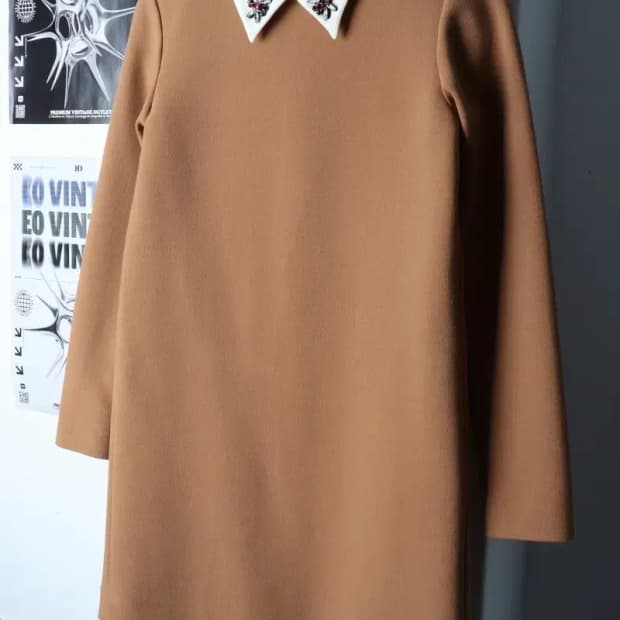 W(M) 마쥬 드레스 원피스 카라 브라운 브로치-16E47