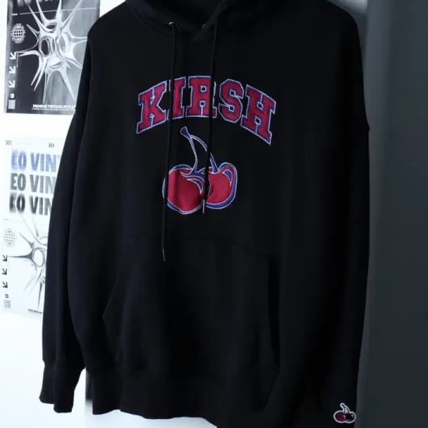 W(S-M) 키르시 후드티셔츠 빅로고 블랙 기모 올드스쿨 신형-16D68