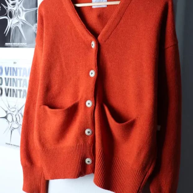 W(F) 시눈 니트 가디건 오렌지 울 키치 연예인다수 착용-16D71