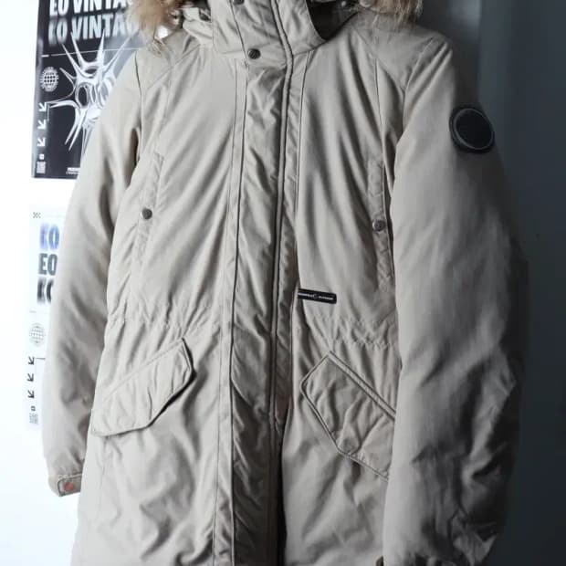(M-L) 빈폴 패딩 점퍼자켓 구스다운 베이지 야상 퍼-16D82