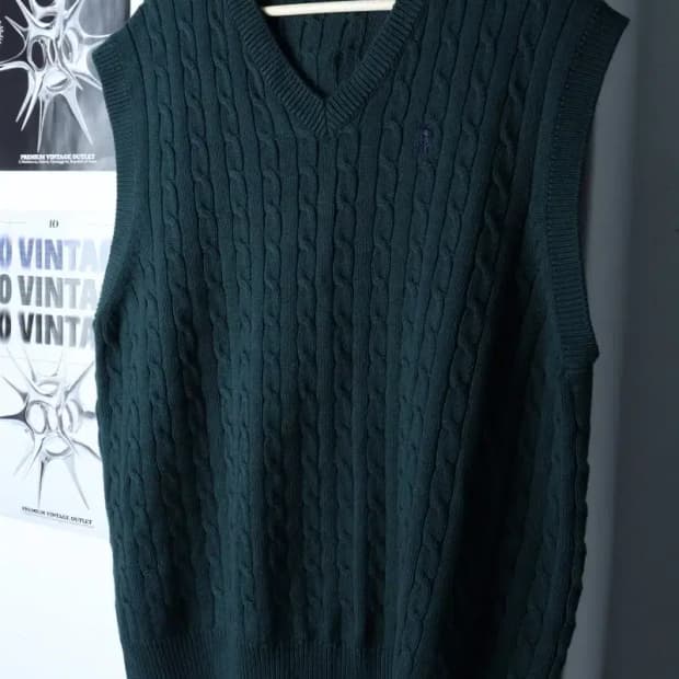 (L) 테이크이지 니트 조끼 케이블 꽈배기 그린-16E8E