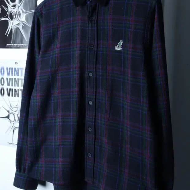 (M-L) 캉골 셔츠 남방 체크 네이비 아메카지 겨울 도톰-16E92