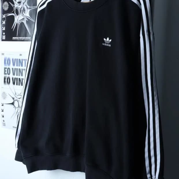 (L-2XL) 아디다스 맨투맨 티셔츠 루즈핏 삼선 헤비 블랙-16E95