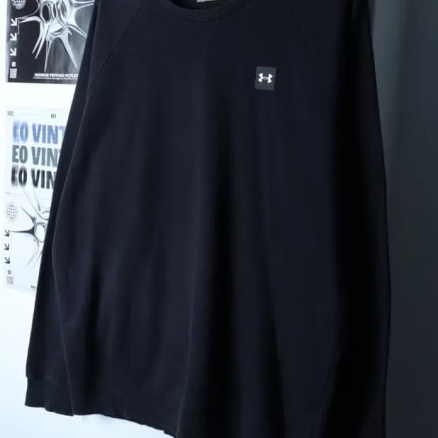 (2XL) 언더아머 맨투맨 티셔츠 스몰로고 빅사이즈 기모 블랙-16E97