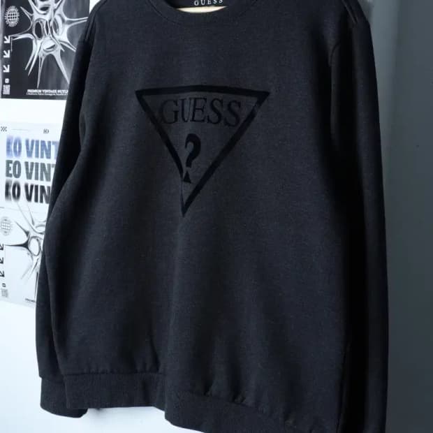 (XL) 게스 맨투맨 티셔츠 빅로고 차콜 올드스쿨-16F0A