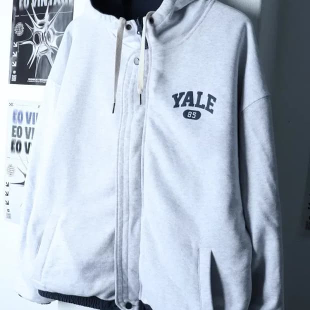 (XL-2XL) 예일 집업 바람막이 점퍼자켓 리버시블 멜란지-16F18