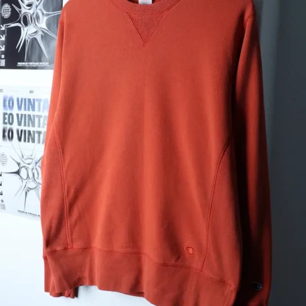 (L) 챔피온 맨투맨 티셔츠 스몰로고 오렌지 일본판 올드스쿨-16F26