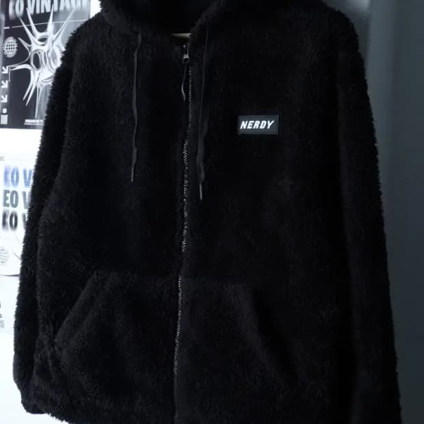 (XS) 널디 집업 바람막이 점퍼자켓 후리스 플리스 블랙-16F86