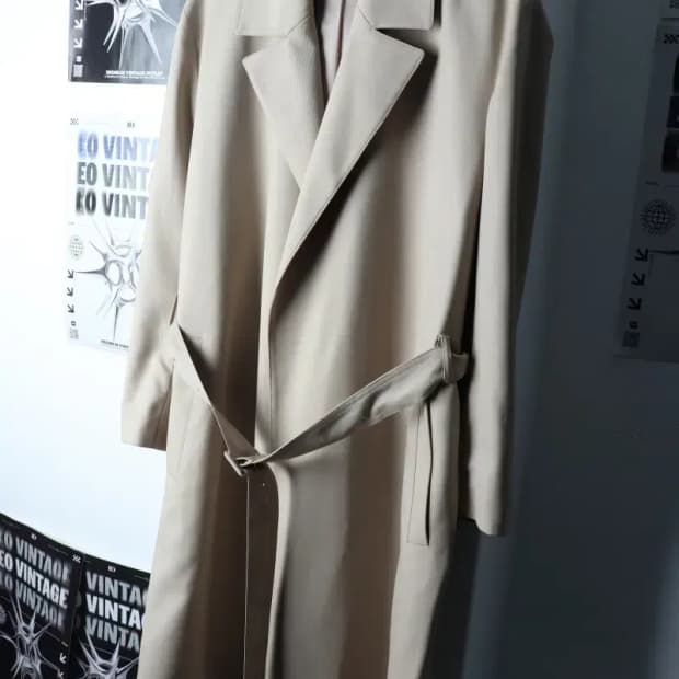 (M-XL) 쿠어 코트자켓 싱글 베이지 롱 벨티드-16F96