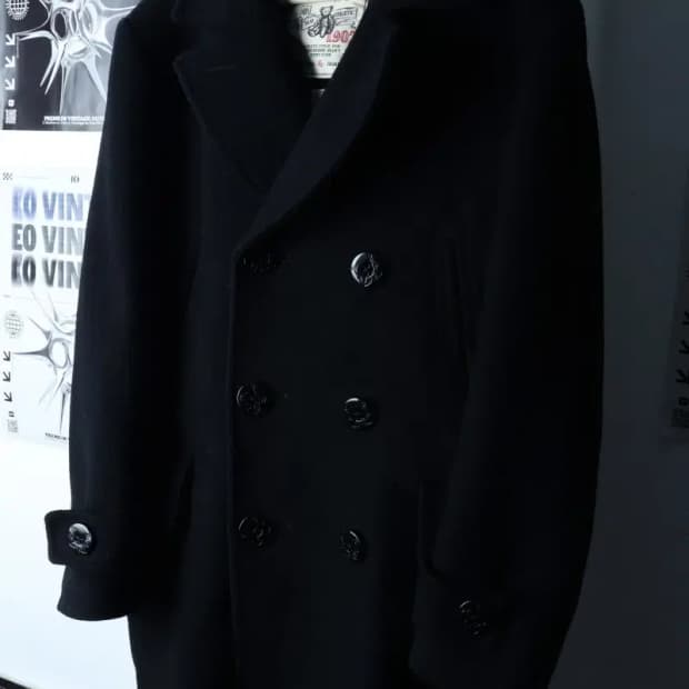 (L) 티니위니 코트자켓 더블 블랙 울 숏 해군-16FD3