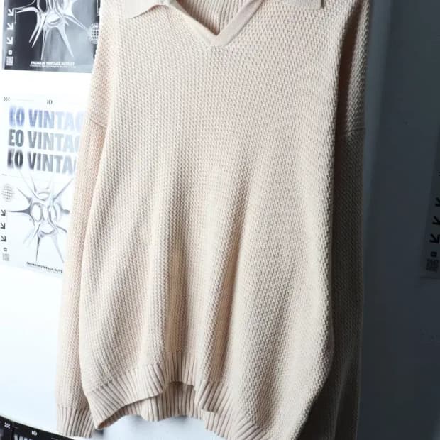 (L-XL) 쿠어 니트 루즈핏 카라 베이지 크로셰 오픈-16FDB