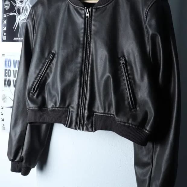 W(L-XL) 자라 집업 바람막이 점퍼자켓 레더 봄버 크롭-16FE4