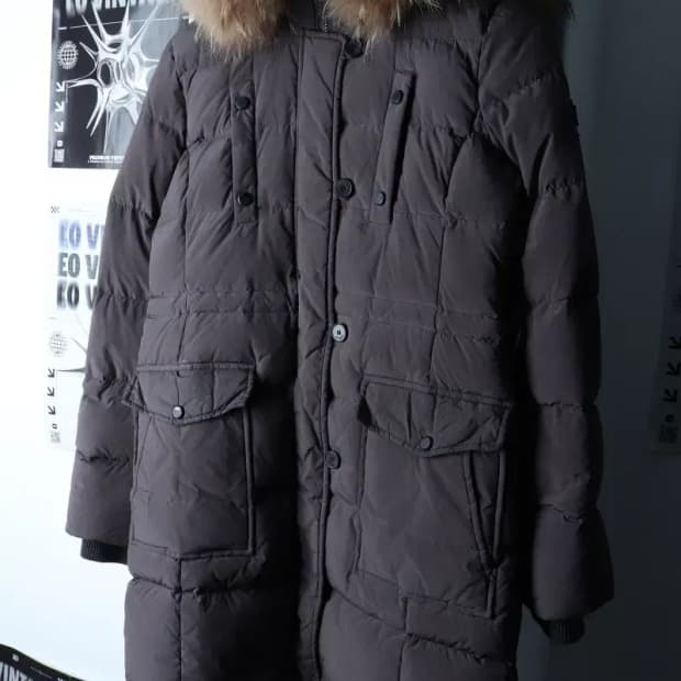 W(M-L) 게스 패딩 점퍼자켓 차콜 롱 퍼 구스다운-16FED