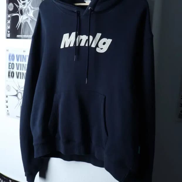 (M-L) 엠엠엘지 후드티셔츠 빅로고 네이비 기모 올드스쿨-17000