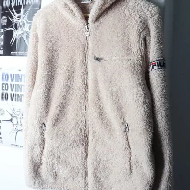 (M-L) 휠라 후드티셔츠 후리스 플리스 베이지 부들-1700E