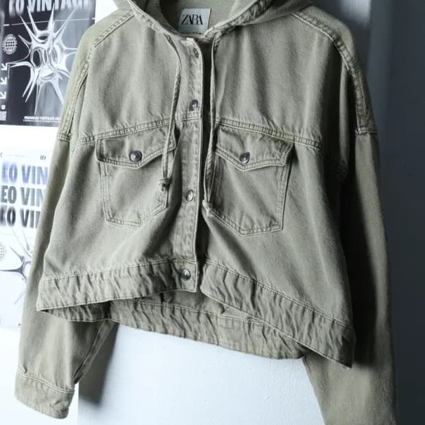 W(S-M) 자라 집업 바람막이 점퍼자켓 트러커 워싱 크롭-1700F