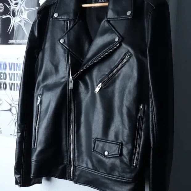 (L-XL) 자라 집업 바람막이 점퍼자켓 레더 라이더 블랙-17015