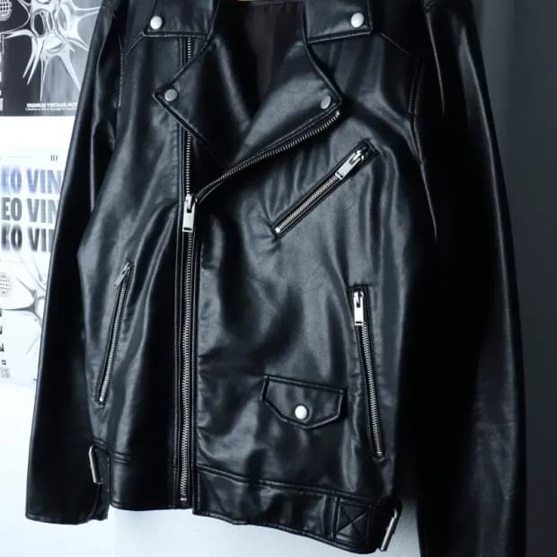 (M-L) 자라 집업 바람막이 점퍼자켓 레더 라이더 블랙-17018