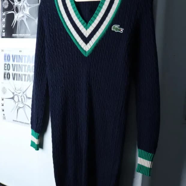 W(M) 라코스테 니트 케이블 꽈배기 네이비 롱 이세영-1701B