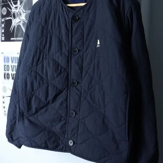 (S) 예일 패딩 점퍼자켓 스몰로고 경량 퀄팅 네이비-17021