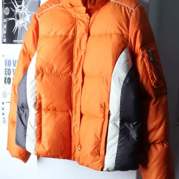 W(L-XL) 타미힐피거 패딩 점퍼자켓 덕다운 오렌지 레이싱-16FA6