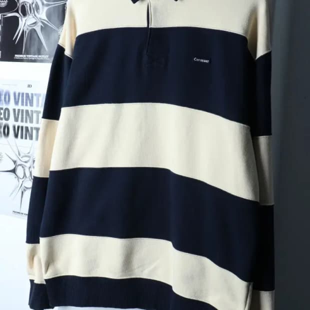 (L-XL) 커버낫 카라 긴팔티셔츠 루즈핏 럭비 올드스쿨-16EA5