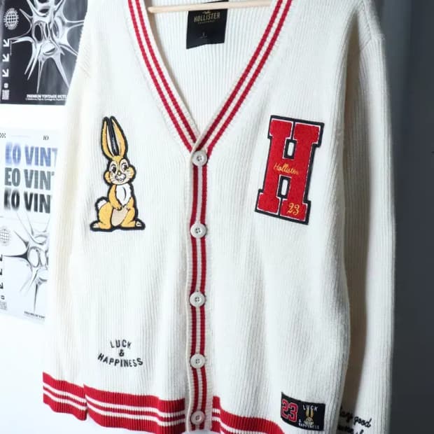 (S-L) 홀리스터 니트 가디건 Y2K 유행 트렌드 패치-16EA9