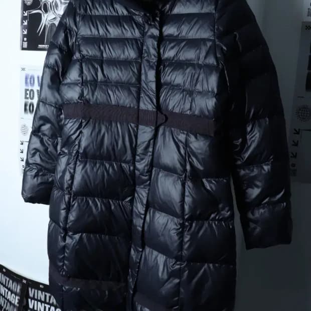 W(S-M) 레노마 패딩 점퍼자켓 덕다운 딥네이비 롱 벨티드-17180