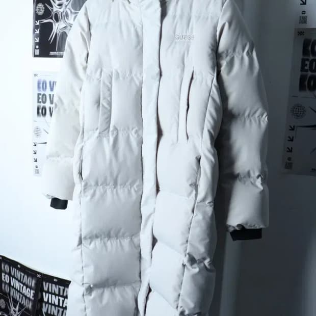 W(S) 게스 패딩 점퍼자켓 덕다운 화이트 롱 올드스쿨-1718A