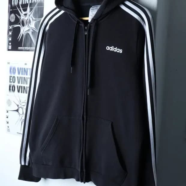 (XL) 아디다스 후드집업 작은사용감 블랙 삼선 올드스쿨-171CC