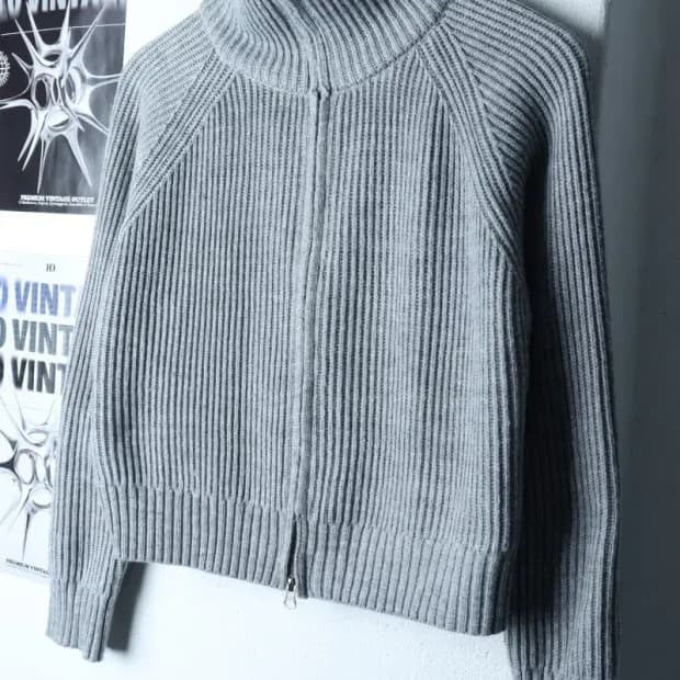 W(F) 로제플란츠 니트 가디건 풀집업 그레이 크롭 놈코어-171CF