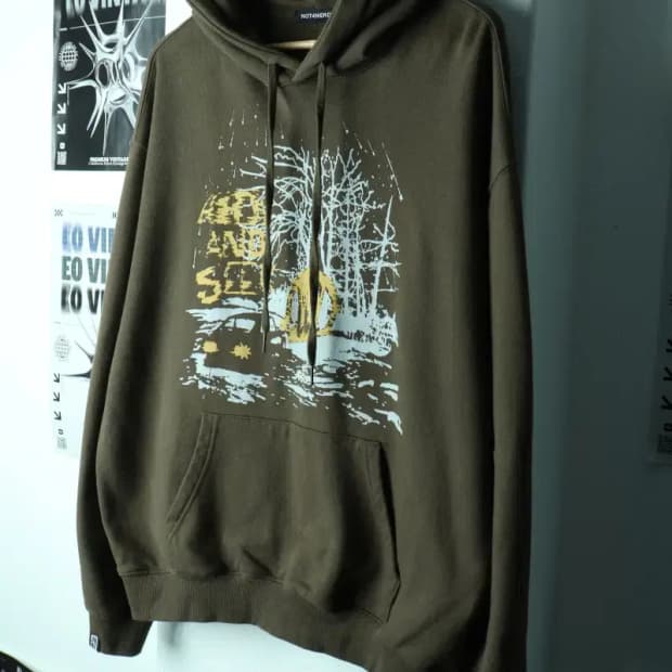 (M-L) 낫포너드 후드티셔츠 루즈핏 카키 스트릿-171D1