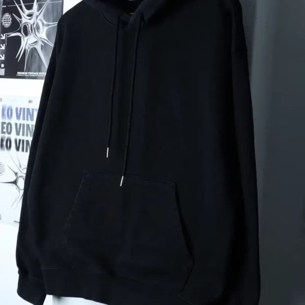 (S-M) 소버먼트 후드티셔츠 블랙 무지 헤비-171D5