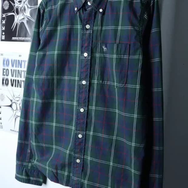 (M-L) 아베크롬비 셔츠 남방 체크 그린 아메카지-171DB