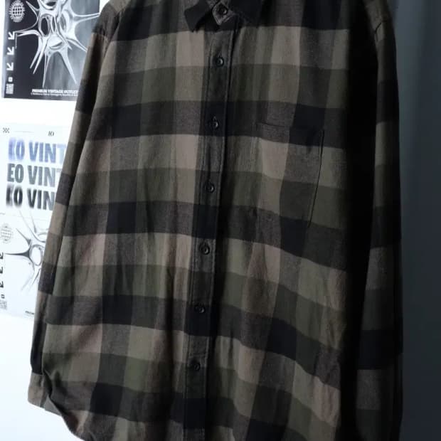 (XL-2XL) 유니클로 셔츠 남방 체크 플란넬 그린 아메카지-17222