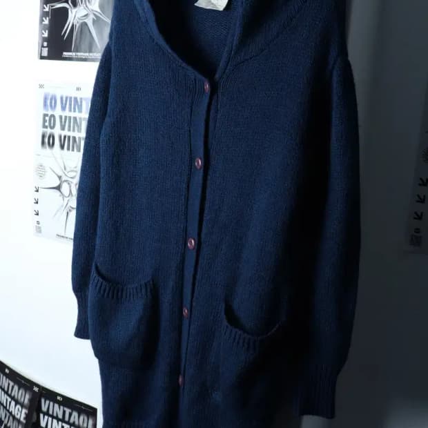 W(F) 브랜드빈티지 니트 가디건 블루 울 롱-1722D