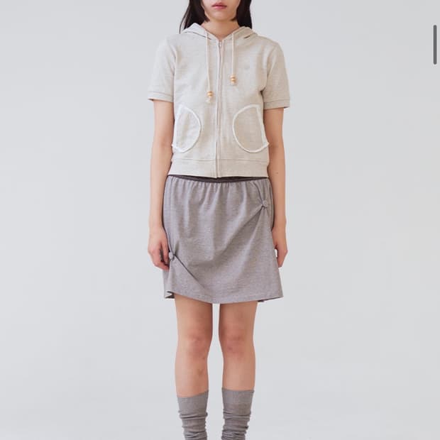 오피쉬 Lace Waist Shirring Skirt 멜란지그레이