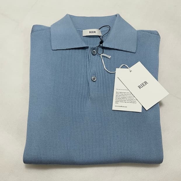 [S,M,L]리에르 Rib 실크 폴로 니트/블루