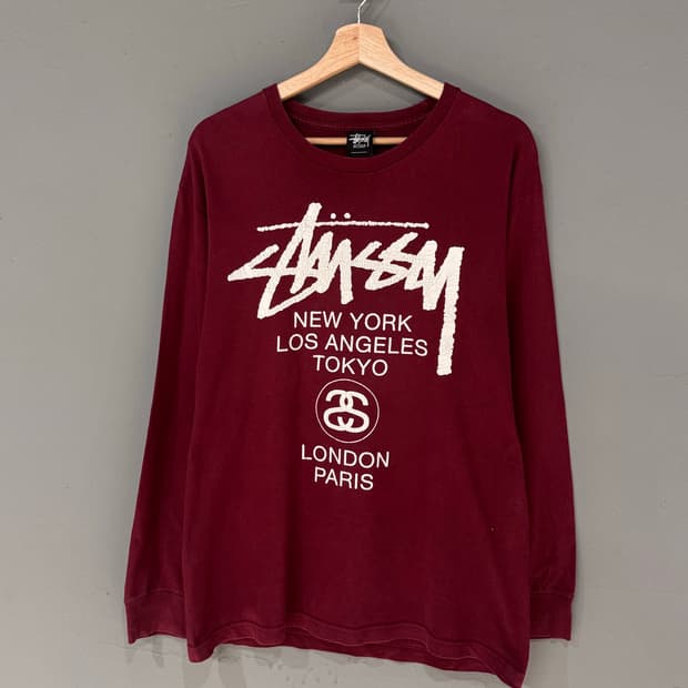 스투시 버건디 월드투어 롱슬리브 