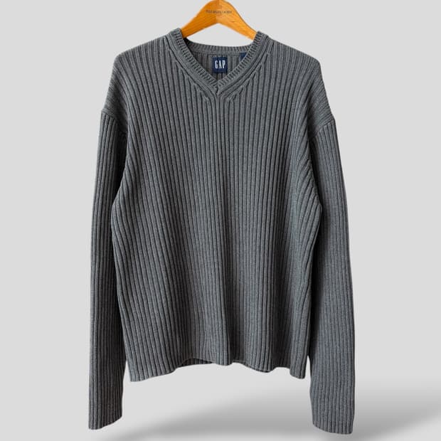 (XXL)올드 갭 브이넥 골지 코튼 니트 스웨터