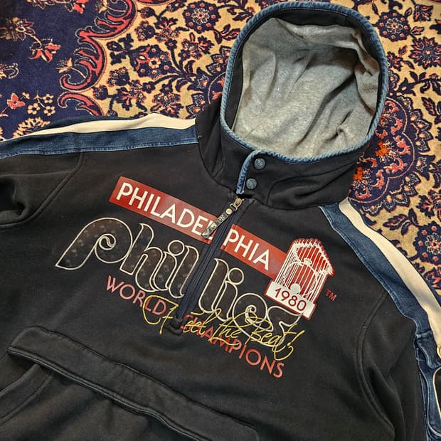 엠엘비(MLB) 필라델피아 필리스 데님 블럭 기모 후드 하프집업