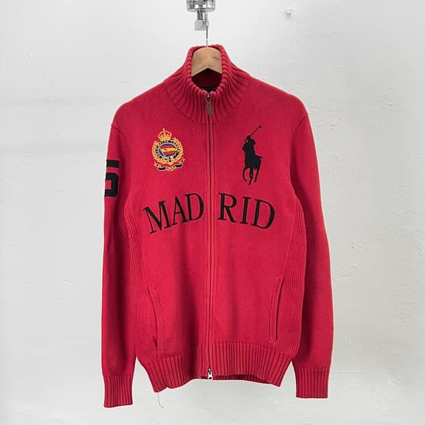 폴로 랄프로렌 레드 치프키프 마드리드 패치업 니트 집업 자켓